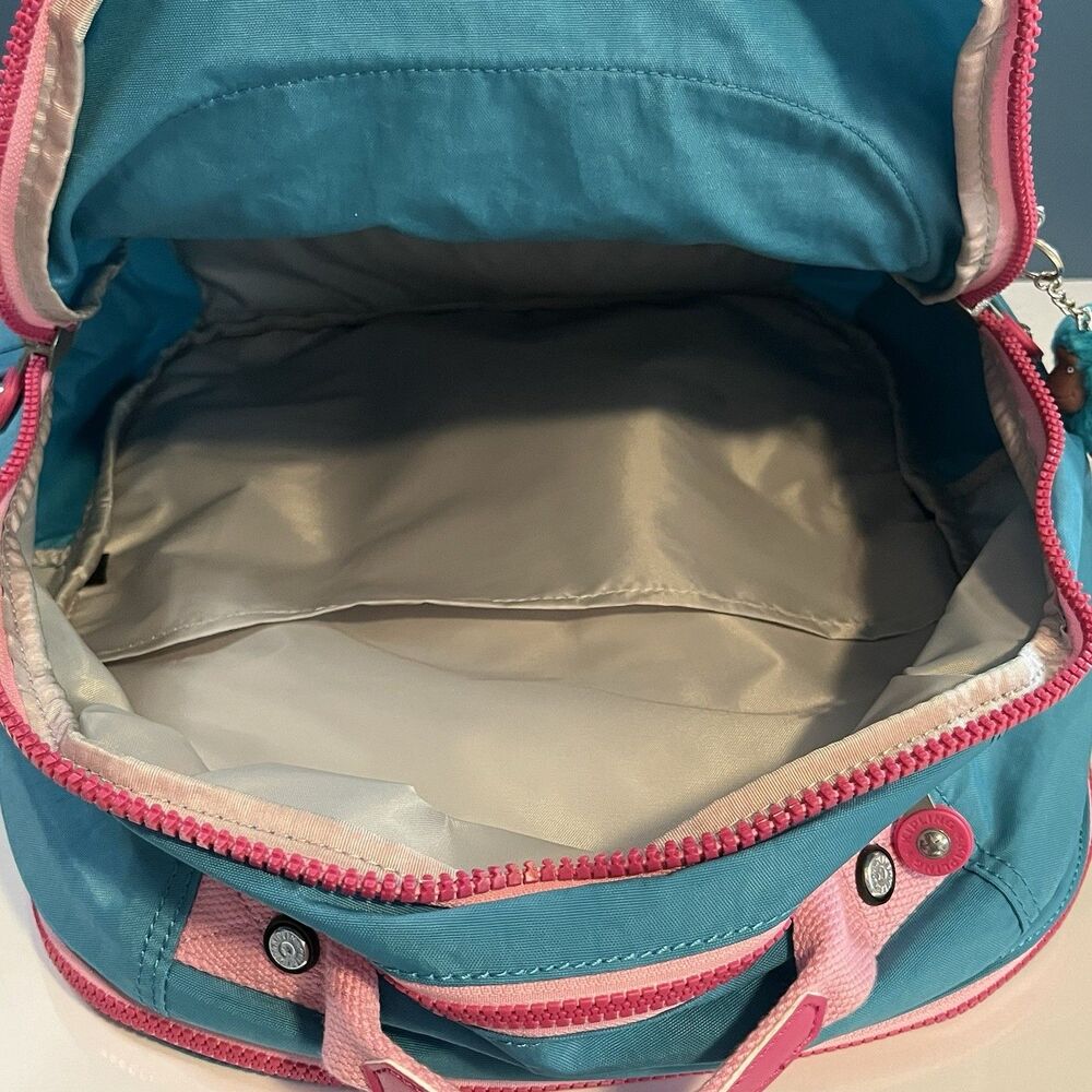 Kipling Seoul Laptop XL Backpack Striking Blue Pink Trim Plush Charm 17” NWT - Picture 9 of 12